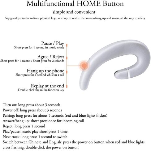 Sunffice Ear Hook Bluetooth Wireless Headphone,Non Ear Plug Headset with Microphone,Single Ear Noise Cancelling Earphones Painless Wearing for Android Smartphones,iPhone14 13 12 11 X 8 (Black) in Kuwait