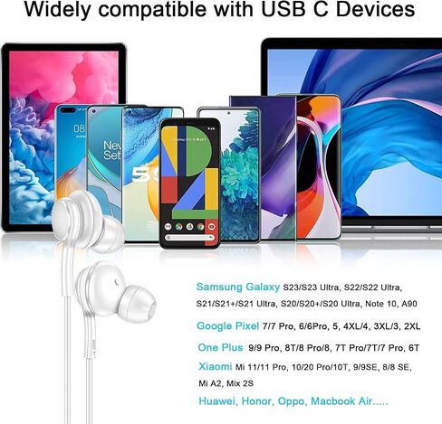 سماعات رأس USB C لهاتف iPhone 15 Pro Max USB من النوع C سماعات أذن سلكية بخاصية إلغاء الضوضاء داخل الأذن مع ميكروفون لجهاز iPad Pro وSamsung Galaxy S23 S22 Ultra S21 FE Z Flip 4 Pixel 5 4a 3a Oneplus، عبوتان in Saudi Arabia