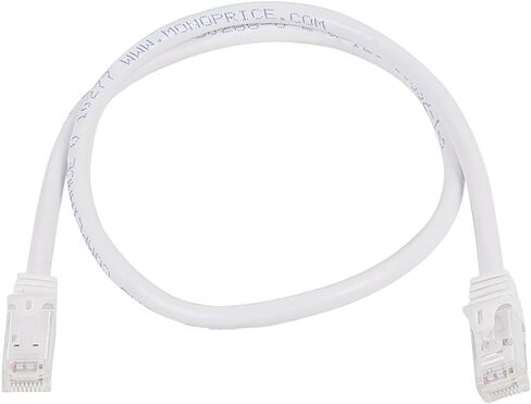 Monoprice - 111306 Flexboot Cat5e Ethernet Patch Cable - سلك إنترنت الشبكة - RJ45، مجدولة، 350 ميجا هرتز، UTP، سلك نحاسي عاري نقي، 24AWG، 2 قدم، أبيض in Kuwait