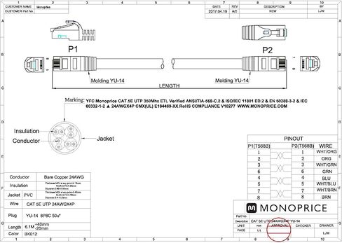 Monoprice - 111306 Flexboot Cat5e Ethernet Patch Cable - سلك إنترنت الشبكة - RJ45، مجدولة، 350 ميجا هرتز، UTP، سلك نحاسي عاري نقي، 24AWG، 2 قدم، أبيض in Kuwait