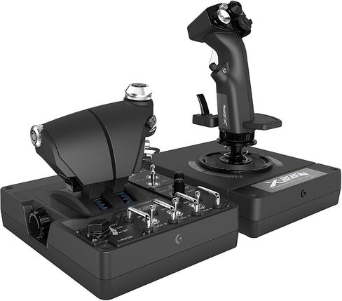 وحدة تحكم ألعاب Logitech G X56 H.O.T.A.S Throttle and Joystick Flight Simulator، 4 خيارات زنبركية، +189 وحدة تحكم قابلة للبرمجة، إضاءة RGB، 2x USB، جهاز كمبيوتر - أسود (متجدد) in Saudi Arabia