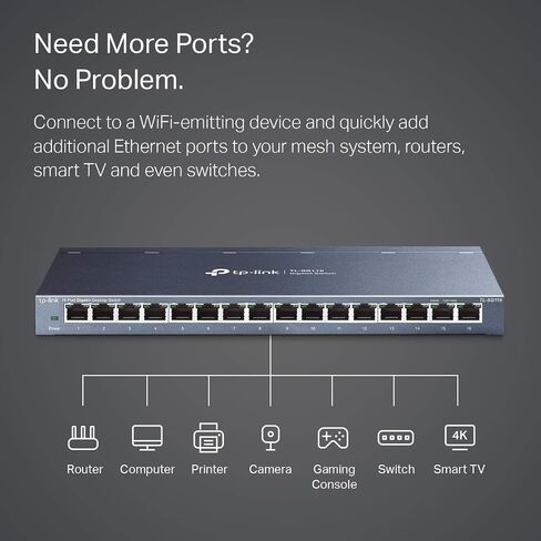 TP-Link 16 Port Gigabit Ethernet Network Switch | Desktop/ Wall-Mount | Lifetime Protection | Fanless | Sturdy Metal w/ Shielded Ports | Traffic Optimization | Unmanaged (TL-SG116) (Renewed) in Saudi Arabia