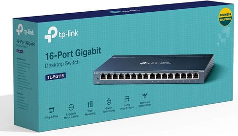 TP-Link 16 Port Gigabit Ethernet Network Switch | Desktop/ Wall-Mount | Lifetime Protection | Fanless | Sturdy Metal w/ Shielded Ports | Traffic Optimization | Unmanaged (TL-SG116) (Renewed) in Saudi Arabia