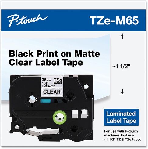 Brother P-Touch TZe-M65 White Print on Matte Clear Label Tape 1.4" (36mm) Wide x 26.2’ (8m) Long in Kuwait