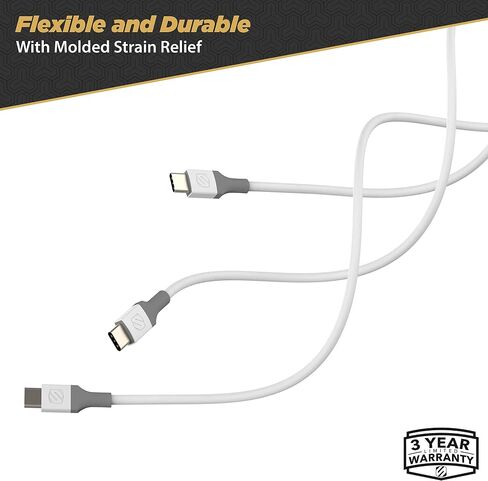 Scosche CC4WG-SP كابل شحن مزامنة USB-C إلى USB-C Strikeline، 4 أقدام، أبيض/رمادي in Saudi Arabia