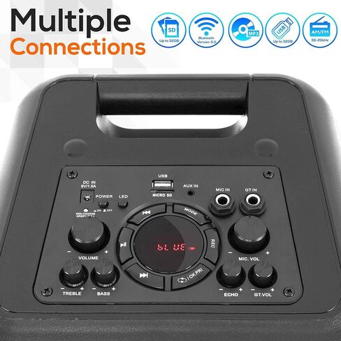 مكبر صوت بلوتوث ونظام ميكروفون من بايل - مكبر صوت ستيريو كاريوكي محمول مع ميكروفون سلكي، مصابيح LED مدمجة للحفلات، MP3/USB، راديو FM (مكبرات صوت 6.5 بوصة، 500 وات بحد أقصى) (PPHP266B.5) in Kuwait