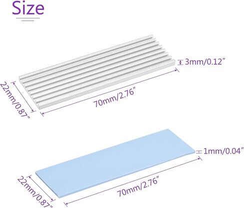 DMiotech 70x22x3mm Aluminum Radiator for 2280 Hard Drive Heatsink with Wet and Dry Pack, 1xSilicone Pad Silver Tone for M.2 SSD in Saudi Arabia