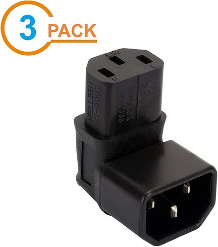 Vellcon [3Pack] IEC 320 C14 إلى C13 محول تيار متردد بزاوية قائمة، IEC 3 أقطاب ذكر إلى أنثى 90 درجة محول تيار متردد بزاوية سفلية، C14 إلى C13 محول تيار متردد بزاوية سفلية رأسية، لون أسود in Kuwait