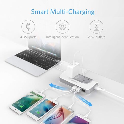 محول الجهد الكهربائي BESTEK 200 واط من 100 فولت إلى 240 فولت مع 4 منافذ USB لشحن جميع أنحاء العالم إلى شاحن السفر الأمريكي (أبيض) in Kuwait