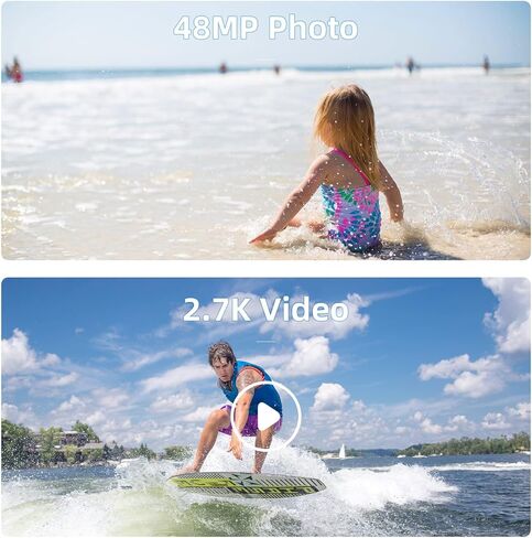كاميرا رقمية مقاومة للماء، 48 ميجابكسل 2.7 كيه 16X تكبير مزدوج الشاشة مقاومة للماء، كاميرا تحت الماء 10 أقدام للغطس - أصفر in Kuwait