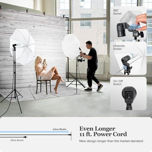 جوليوس ستوديو خلفية ارضية خشبية من الموسلين مع مجموعة اضاءة مظلة، حامل دعم الخلفية، مصباح، مقبس، مشبك زنبركي، عاكس مظلة ابيض واسود، استوديو التصوير الفوتوغرافي، JSAG355 in Kuwait