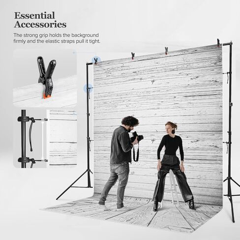 جوليوس ستوديو خلفية ارضية خشبية من الموسلين مع مجموعة اضاءة مظلة، حامل دعم الخلفية، مصباح، مقبس، مشبك زنبركي، عاكس مظلة ابيض واسود، استوديو التصوير الفوتوغرافي، JSAG355 in Kuwait