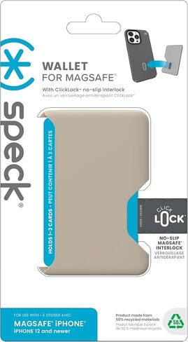 ملحق Speck iPhone Wallet MagSafe، أزرق ساحلي/أزرق فلكي | قفل ClickLock مانع للانزلاق قابل للإزالة، يحمل 1-3 بطاقات، لمسة نهائية ناعمة الملمس، حامل بطاقات مقاوم للخدش، مصمم لـ MagSafe in Kuwait