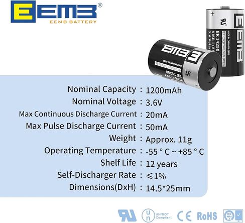 بطاريات ليثيوم EEMB LS14250 3.6V 1/2 AA 1/2AA ER14250 Li-SOCL₂ بطارية غير قابلة لإعادة الشحن، 10 عبوات بديلة لـ SAFT 14250 XL-050F SB-AA02 TL-5902 TL-2150 متر/مستشعر/نظام أمان المنزل/نظام إنذار in Saudi Arabia