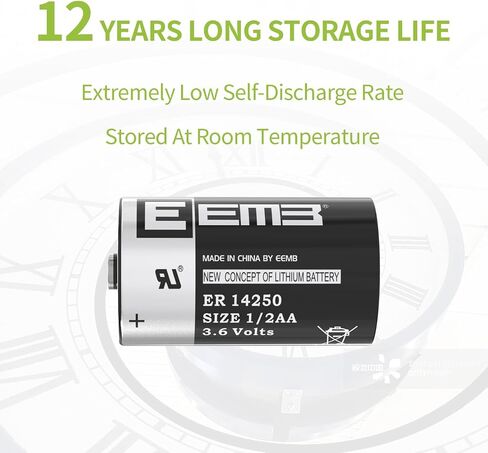 بطاريات ليثيوم EEMB LS14250 3.6V 1/2 AA 1/2AA ER14250 Li-SOCL₂ بطارية غير قابلة لإعادة الشحن، 10 عبوات بديلة لـ SAFT 14250 XL-050F SB-AA02 TL-5902 TL-2150 متر/مستشعر/نظام أمان المنزل/نظام إنذار in Saudi Arabia