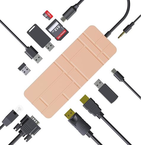 قاعدة شحن للكمبيوتر المحمول، محور شحن USB C PD، محور 13 في 1 C مع إيثرنت، HDMI، DP، VGA، 4 منافذ USB 3.0، قارئ بطاقات ذاكرة Micro/SD/TF لأجهزة MacBook Pro، وأجهزة كمبيوتر Xiaomi - GD8 فضي in Kuwait