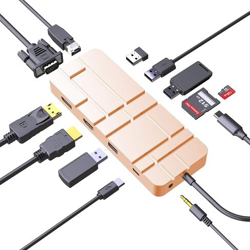 قاعدة شحن للكمبيوتر المحمول، محور شحن USB C PD، محور 13 في 1 C مع إيثرنت، HDMI، DP، VGA، 4 منافذ USB 3.0، قارئ بطاقات ذاكرة Micro/SD/TF لأجهزة MacBook Pro، وأجهزة كمبيوتر Xiaomi - GD8 فضي in Kuwait