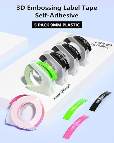 5 عبوات من شريط ملصقات النقش المتوافق مع صانع ملصقات النقش Dymo 3/8، ملصقات بلاستيكية ذاتية اللصق ثلاثية الأبعاد متوافقة مع Dymo Organizer Xpress، (أبيض على أسود/ذهبي) in Kuwait