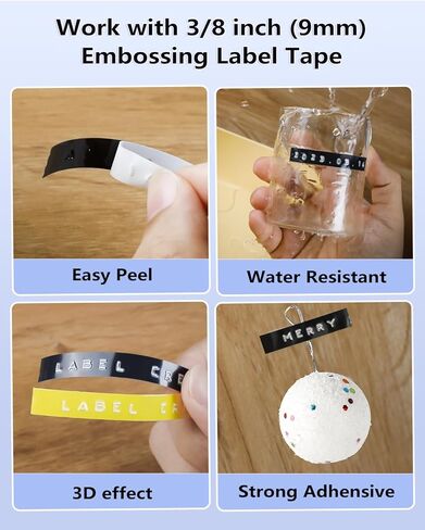 5 عبوات من شريط ملصقات النقش المتوافق مع صانع ملصقات النقش Dymo 3/8، ملصقات بلاستيكية ذاتية اللصق ثلاثية الأبعاد متوافقة مع Dymo Organizer Xpress، (أبيض على أسود/ذهبي) in Kuwait
