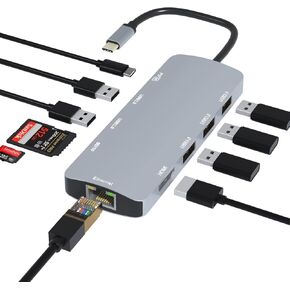 موزع USB C، محول Sivxnem USB C إلى HDMI (4K HDMI USB3.0/2.0 SD/TF 90W PD Gigabit USB-C Dongle)، محطة إرساء USB-C متوافقة مع MacBook Pro/MacBook Air/iPad Pro/Surface Pro 7/ ديل XPS 13 15 in Kuwait