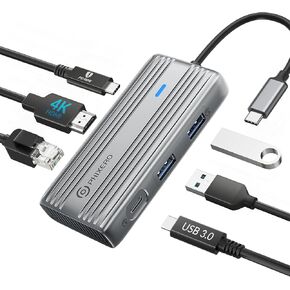 PHIXERO USB C Hub Multiport Adapter, 4K USB C Hub HDMI, 6-in-1 USB C Dongle with 1Gbps Ethernet, 100W PD Charging, 3 USB 3.0 Data Port, for MacBook Pro/Air, iPad Pro, USB C Laptop
