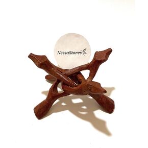 NESSASTORES 24 Wooden Tripod Stand - 6" Hand Carved Room Decor Holder, Ideal Crystal Ball Stand, Rock Stand, Vase Holder Stand for Abalone Shell, Decorative Bowl, Sphere, or Geode JC-046 in Kuwait