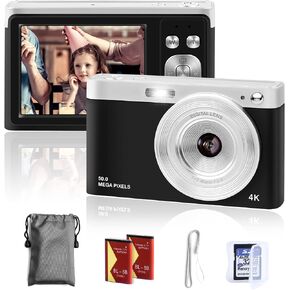 Suvony Digital Camera,4K Digital Camera for Photography & Vlogging,50MP Rechargeable Mini Camera with 32GB SD Card and 2 Batteries,16X Digital Zoom and Autofocus Compact Camera for Teens, Kids,Elder in Saudi Arabia