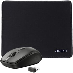 BreSii Bluetooth Mouse and Mouse Pad Wireless Mouse for Laptop, Silent Mouse 2.4G/BT Ambidextrous Ergonomic Curve Design Adjustable DPI & USB Nano Receiver for Android PC Notebook Computer Mac-Black