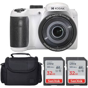 كاميرا Kodak PIXPRO AZ255 الرقمية + بطاقة ذاكرة SanDisk سعة 32 جيجابايت (2) + حقيبة كاميرا/فيديو رقمية (أسود) in Kuwait