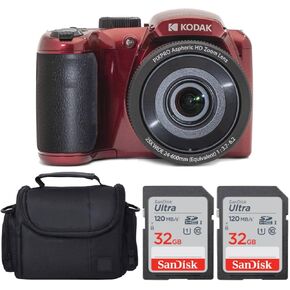 كاميرا Kodak PIXPRO AZ255 الرقمية + بطاقة ذاكرة SanDisk سعة 32 جيجابايت (2) + حقيبة كاميرا/فيديو رقمية (أسود) in Saudi Arabia