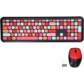 Girl 110Keys Keyboard Mouse Combo, Retro Mixed Color Keyboard with Cute Mouse Set, 1200 DPI 3Keys Wireless Mouse for Gaming PC (Mixed Color Keyboard and Mouse Set) in Saudi Arabia