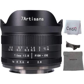 7artisans 7.5mm F2.8 II Fisheye Lens APS-C 190° Ultra Wide Angle Manual Focus Fixed Lens, Compatible with Sony E-Mount A7, A7II, A7R, A7RII, A6500, A6300, A6000, A5000 Black in Kuwait