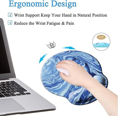 لوحة ماوس مريحة مع جل دعم المعصم، لوحة ماوس مع مسند للمعصم، لوحة ماوس كمبيوتر مريحة للكمبيوتر المحمول، لوحة ماوس لتخفيف الآلام مع قاعدة مطاطية غير قابلة للانزلاق (رخام أزرق أرجواني) in Kuwait