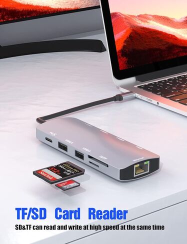 موزع USB C، محول Sivxnem USB C إلى HDMI (4K HDMI USB3.0/2.0 SD/TF 90W PD Gigabit USB-C Dongle)، محطة إرساء USB-C متوافقة مع MacBook Pro/MacBook Air/iPad Pro/Surface Pro 7/ ديل XPS 13 15 in Kuwait