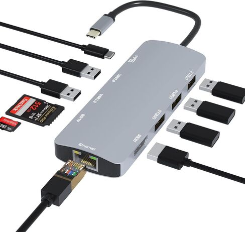 موزع USB C، محول Sivxnem USB C إلى HDMI (4K HDMI USB3.0/2.0 SD/TF 90W PD Gigabit USB-C Dongle)، محطة إرساء USB-C متوافقة مع MacBook Pro/MacBook Air/iPad Pro/Surface Pro 7/ ديل XPS 13 15 in Kuwait
