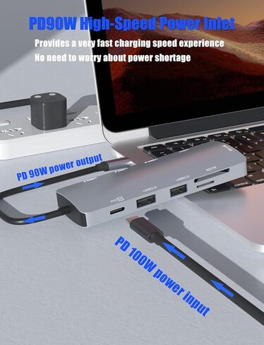 موزع USB C، محول Sivxnem USB C إلى HDMI (4K HDMI USB3.0/2.0 SD/TF 90W PD Gigabit USB-C Dongle)، محطة إرساء USB-C متوافقة مع MacBook Pro/MacBook Air/iPad Pro/Surface Pro 7/ ديل XPS 13 15 in Kuwait