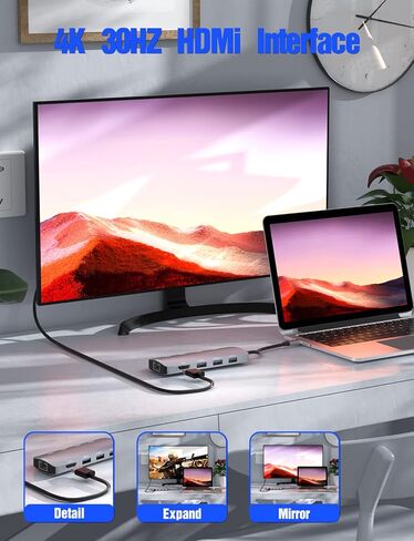 موزع USB C، محول Sivxnem USB C إلى HDMI (4K HDMI USB3.0/2.0 SD/TF 90W PD Gigabit USB-C Dongle)، محطة إرساء USB-C متوافقة مع MacBook Pro/MacBook Air/iPad Pro/Surface Pro 7/ ديل XPS 13 15 in Kuwait