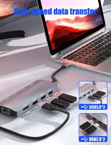 موزع USB C، محول Sivxnem USB C إلى HDMI (4K HDMI USB3.0/2.0 SD/TF 90W PD Gigabit USB-C Dongle)، محطة إرساء USB-C متوافقة مع MacBook Pro/MacBook Air/iPad Pro/Surface Pro 7/ ديل XPS 13 15 in Kuwait