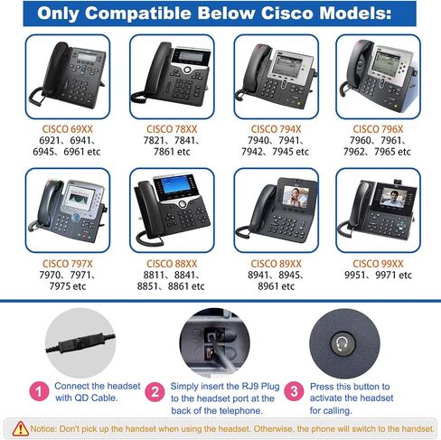 VoiceJoy Single Ear Noise Canceling Headset for Call Center/Office with QD Cable for All Cisco 6000, 7800 and 8000 Series Phones and Also Models 7940 7941 7942 7945 7960 7961 7962 7965 7970 8841 in Kuwait