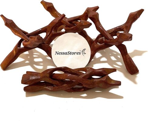 NESSASTORES 24 Wooden Tripod Stand - 6" Hand Carved Room Decor Holder, Ideal Crystal Ball Stand, Rock Stand, Vase Holder Stand for Abalone Shell, Decorative Bowl, Sphere, or Geode JC-046 in Saudi Arabia