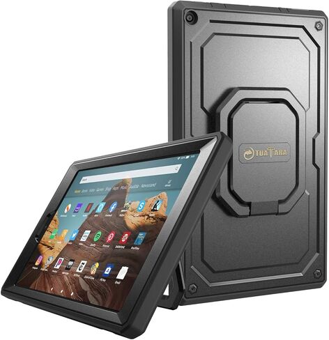 Fintie Case for Amazon Fire HD 10 (7th and 9th Generations, 2017 and 2019 Releases) - [Tuatara Magic Ring] 360 Rotating Multi-Functional Grip Carry Cover w/Built-in Screen Protector, Black in Saudi Arabia