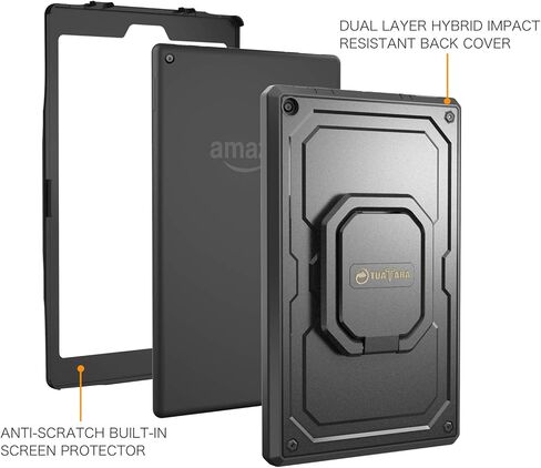 Fintie Case for Amazon Fire HD 10 (7th and 9th Generations, 2017 and 2019 Releases) - [Tuatara Magic Ring] 360 Rotating Multi-Functional Grip Carry Cover w/Built-in Screen Protector, Black in Saudi Arabia