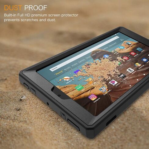 Fintie Case for Amazon Fire HD 10 (7th and 9th Generations, 2017 and 2019 Releases) - [Tuatara Magic Ring] 360 Rotating Multi-Functional Grip Carry Cover w/Built-in Screen Protector, Black in Saudi Arabia