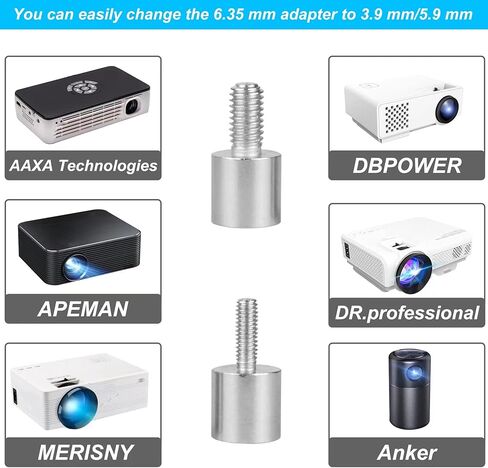 ييفيت محولات لولبية صغيرة لتثبيت جهاز العرض انثى 6.35 ملم الى ذكر 3.9 ملم او 5.9 ملم، محول براغي مناسب لمعظم اجهزة العرض وحامل الكاميرا ثلاثي القوائم (قطعتان) in Kuwait