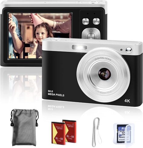Suvony Digital Camera,4K Digital Camera for Photography & Vlogging,50MP Rechargeable Mini Camera with 32GB SD Card and 2 Batteries,16X Digital Zoom and Autofocus Compact Camera for Teens, Kids,Elder in Saudi Arabia