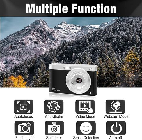 Suvony Digital Camera,4K Digital Camera for Photography & Vlogging,50MP Rechargeable Mini Camera with 32GB SD Card and 2 Batteries,16X Digital Zoom and Autofocus Compact Camera for Teens, Kids,Elder in Saudi Arabia
