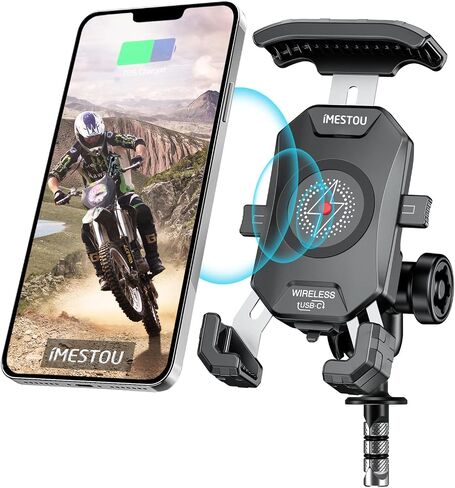 iMESTOU Anti-Theft Motorcycle Wireless Phone Mount Charger 15W & USB C 3A in Saudi Arabia