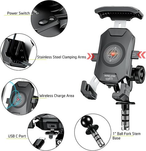 iMESTOU Anti-Theft Motorcycle Wireless Phone Mount Charger 15W & USB C 3A in Saudi Arabia