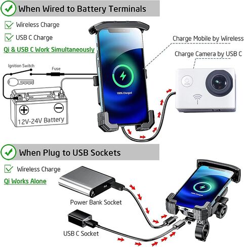iMESTOU Anti-Theft Motorcycle Wireless Phone Mount Charger 15W & USB C 3A in Saudi Arabia