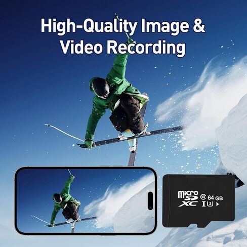 بطاقة ذاكرة Micro SD بسعة 64 جيجابايت عالية التحمل، بطاقة ذاكرة SDXC فئة 10 عالية السرعة تصل إلى 80 ميجابايت/ثانية، مساحة تخزين موسعة للهواتف الذكية التي تعمل بنظام Android والأجهزة اللوحية ونينتندو سويتش وكاميرا المراقبة وكاميرا Gopro (أسود) in Kuwait